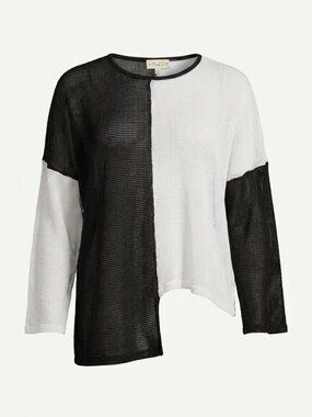 Bodil Net Hi-Lo Boxy Top Black White Colorblock OS